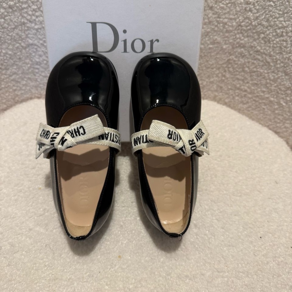 Dior Black Flats with Logo Bow